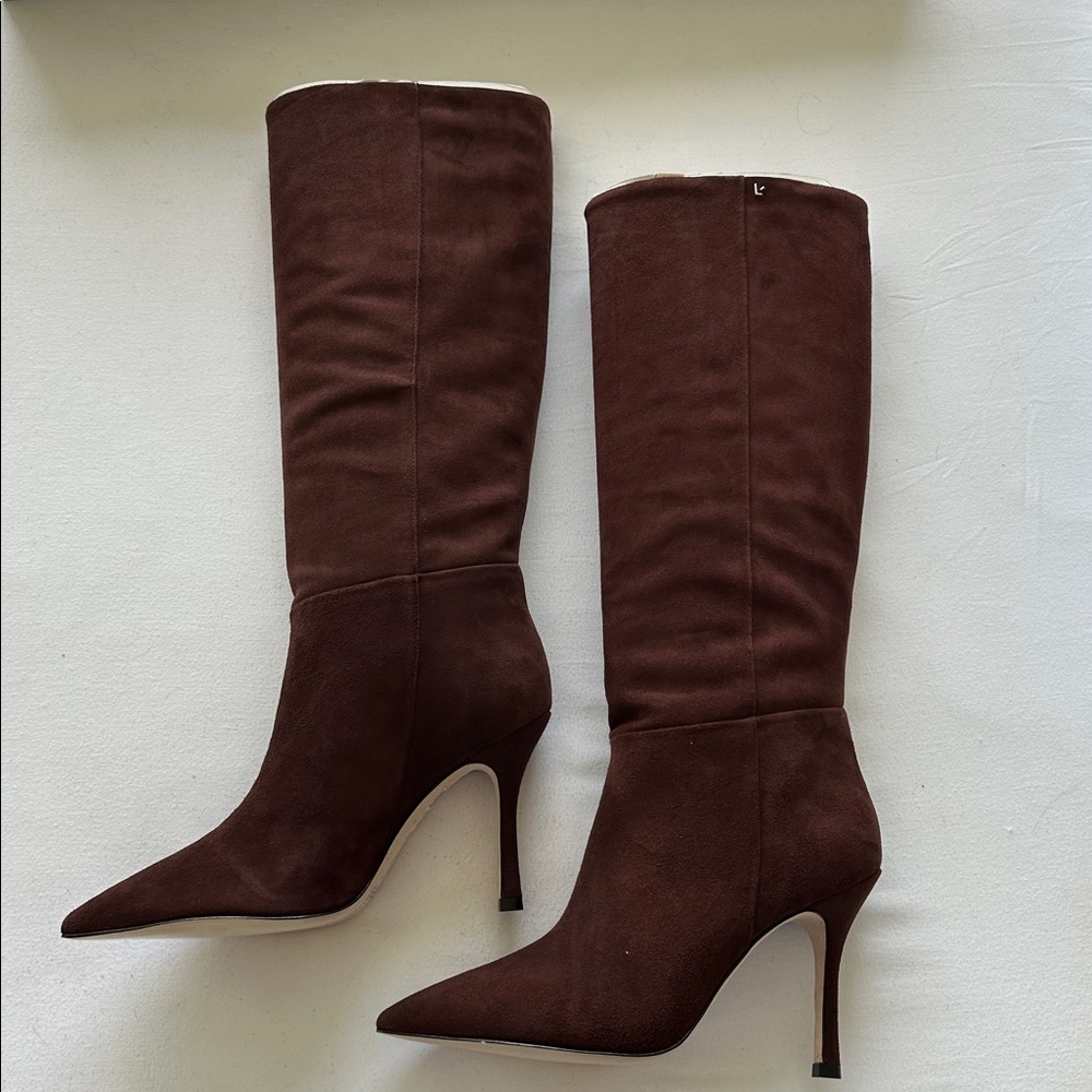 NEW Larroude “Kate” Brown Suede Knee-High Boots, Size 6